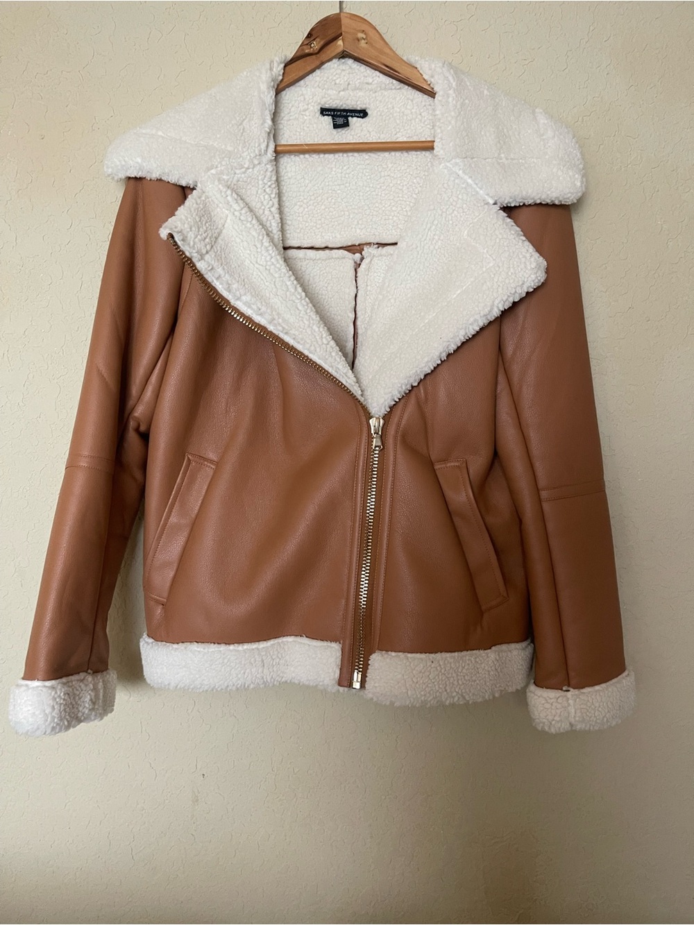 Saks Fifth Avenue Tan Jacket with White Sherpa Lining